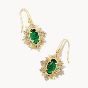 Kendra Scott Grayson Sunburst Drop Earrings Green NWT